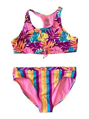 Wonder Nation Girls Tropical Floral Rainbow 2 Piece Swimsuit XXL 18